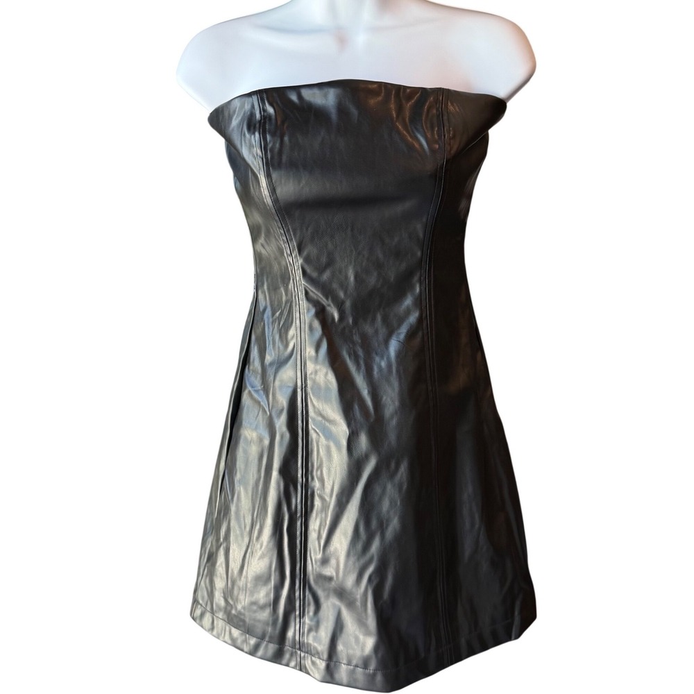 Princess Polly Halley Strapless Faux Leather Mini Dress Black US Size 4 NEW